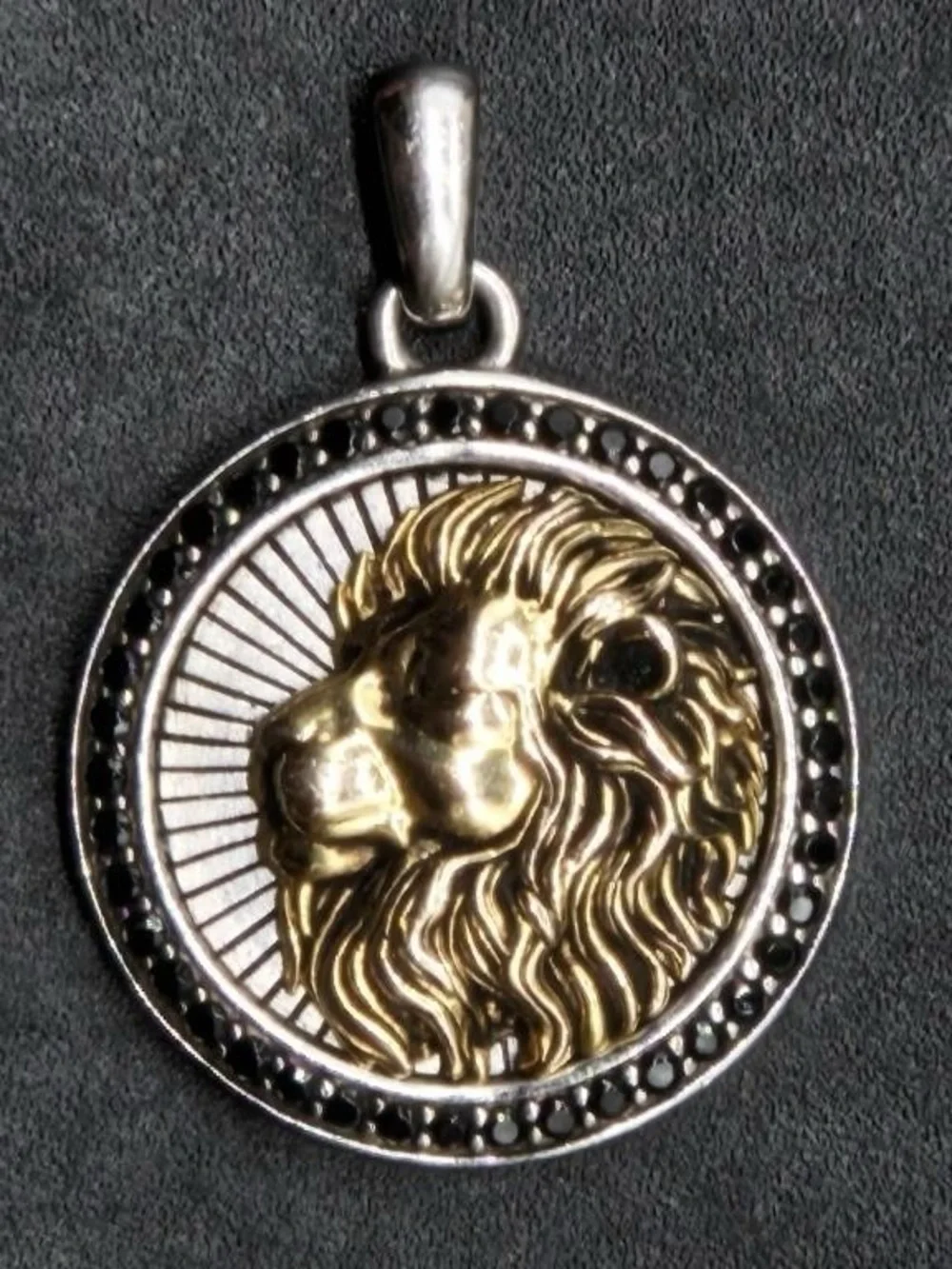 EFFY 925 Silver 14k Gold Plated Black Spinel Lion Pendant Necklace 22” Italy